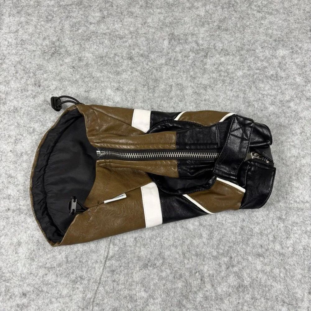 Mookie Pet Black & Brown Faux Leather Zip Up Moto Racing Jacket For Dogs / Cats